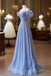 A Line Off The Shoulder Blue Long Evening Prom Dresses Evening Dresses
